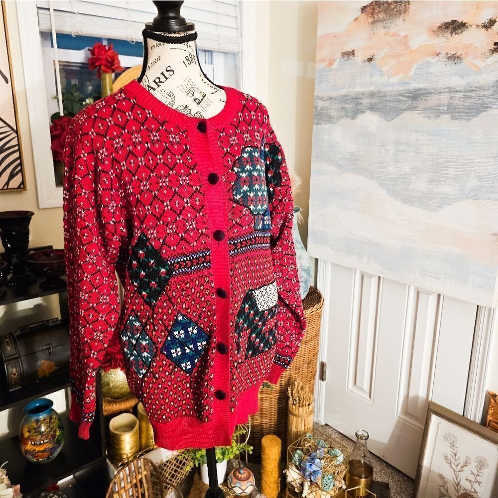 VTG 90's Susan Bristal Cozy Christmas Carigan Sweater.